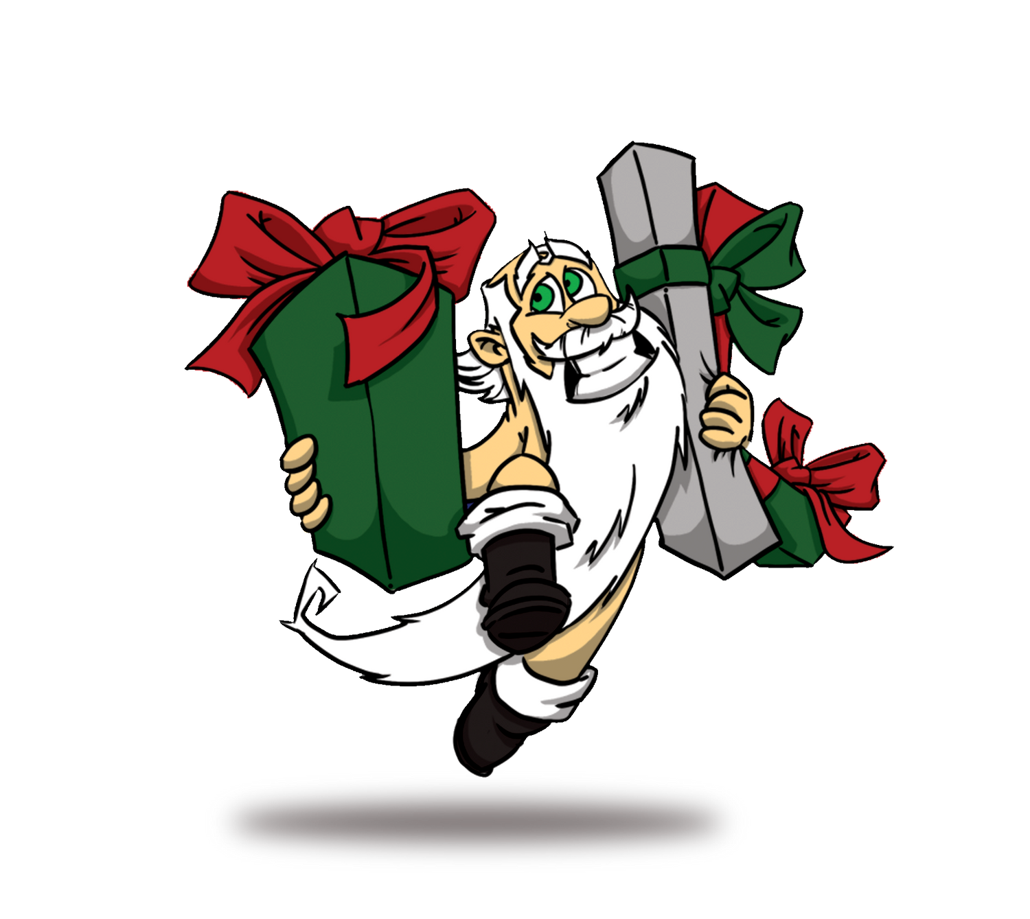 Santa running with packages